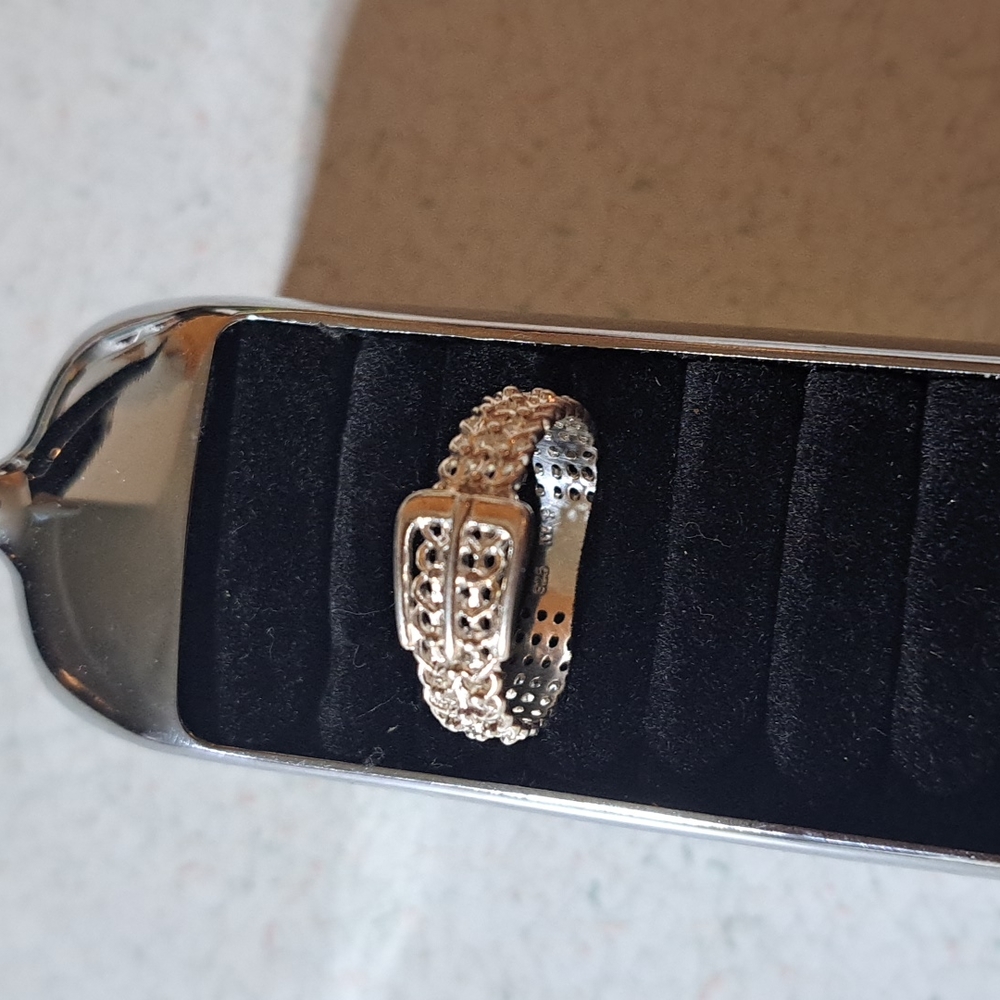 Sterling Silver - DESIGNER NV Belt Buckle Band Ring Size 9 - 3g